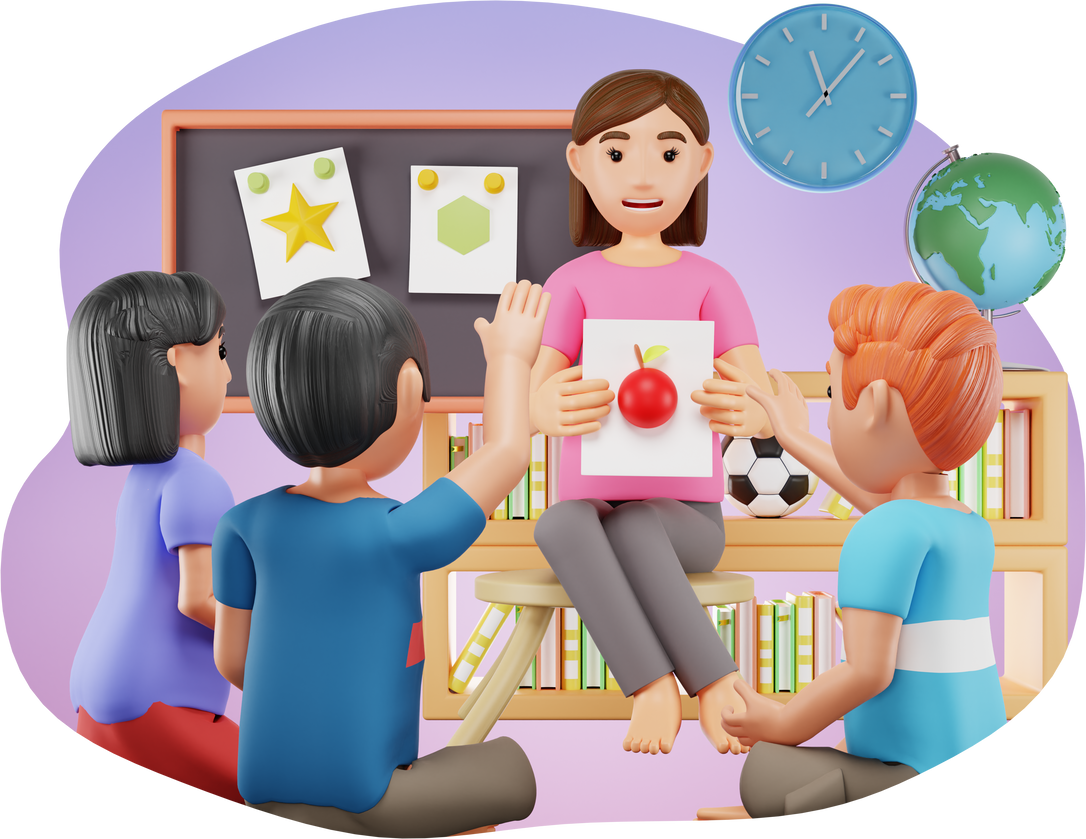 Woman Teaching Kids 3D Character Illustration